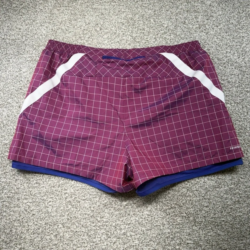 NWT Women's Adidas Prime Blue Purple Plaid Ripstop Athletic Sports Short Size XL